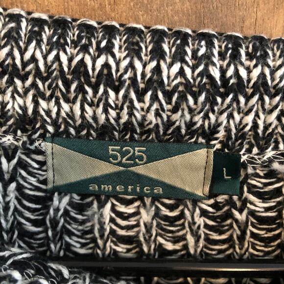 525 America Womens Sweater Black White Mock Neck Chunky Knit Long Sleeve Large - Picture 4 of 11